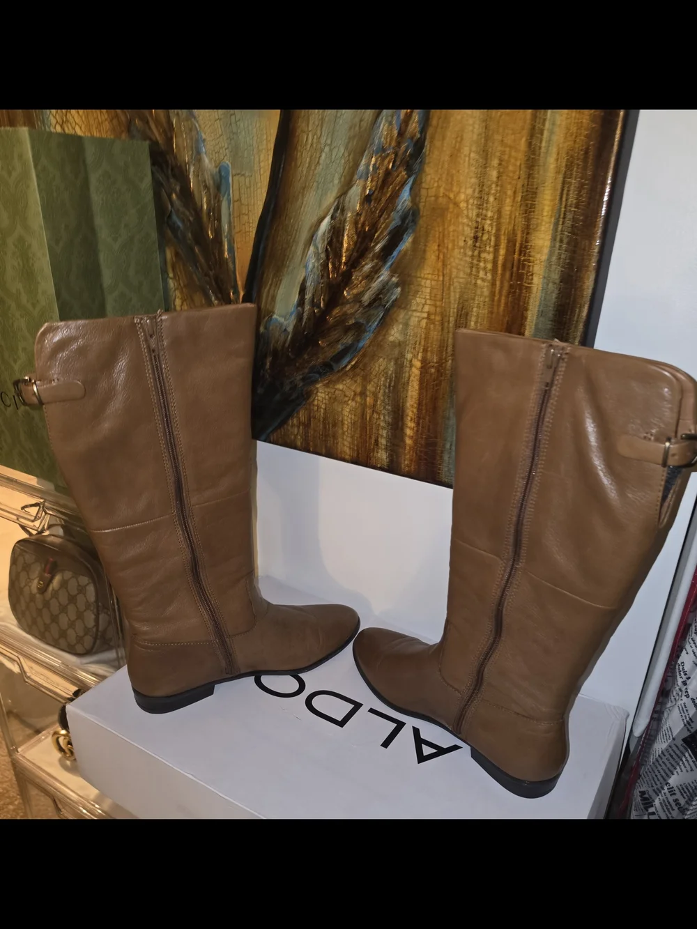 Aldo Tall Leather Riding Boots - Brown SZ 9